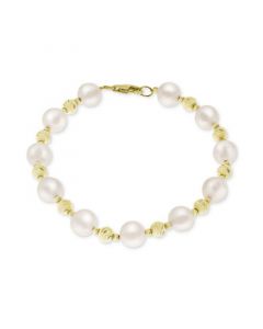 Cultured Freshwater Pearl (8mm) & Bead Bracelet in 14k Gold-Plated Sterling Silver