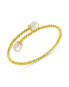 Cultured Freshwater Pearl (8-1/2mm) Beaded Bypass Bangle Bracelet in 14k Gold-Plated Sterling Silver