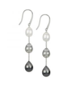 Cultured White South Sea Pearl (8mm), Cultured Gray Tahitian Pearl (9mm) & Cultured Black Tahitian Pearl (10mm) Drop Earrings in Sterling Silver