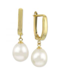 Cultured Freshwater Pearl (9mm) Leverback Drop Earrings in 14k Gold