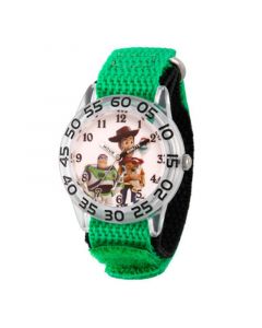 Boy's Disney Toy Story 4 Woody, Buzz Lighter, Bo Peep Green Plastic Time Teacher Strap Watch 32mm