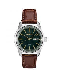 Men's Solar Essentials Brown Leather Strap Watch 40mm