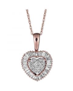 Diamond Cluster Halo Heart Pendant Necklace (1/3 ct t.w.), 16" + 2" extender